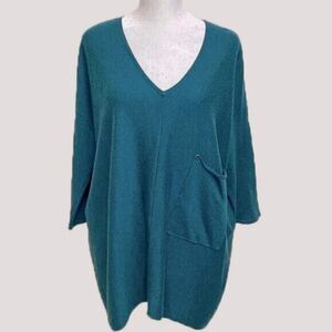 Kerisma  S/M Wool Blend Teal Oversized Lagenlook Patch pocket Artsy Sweater